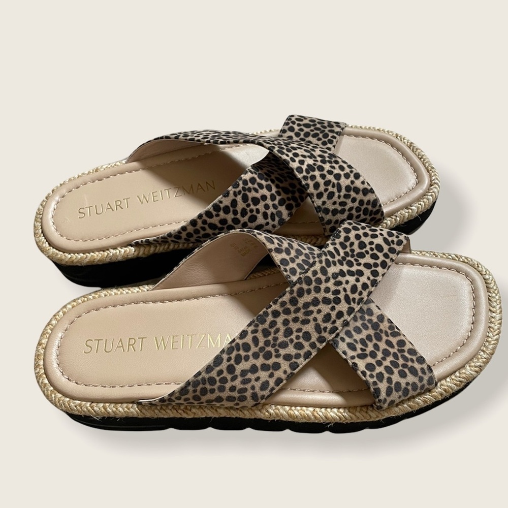 Stuart Weitzman Suede Animal Print Slides Size 8.5 - image 4